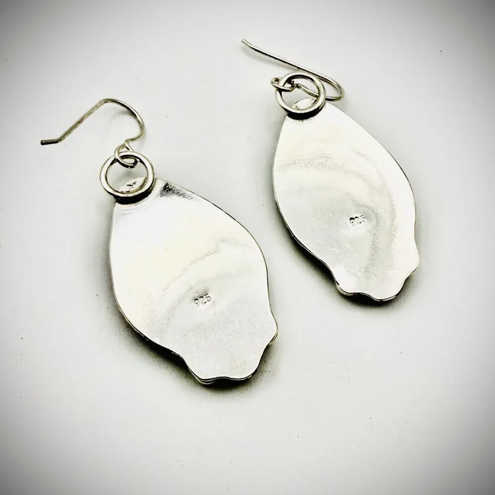 Sterling Silver Turquoise Teardrop Dangle Earrings 925 Artisan Made